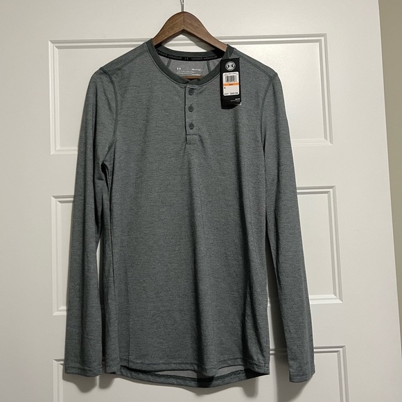 UA  Threadborne Shirt Mens Small Heatgear Loose Fit Gray Long Sleeve Henley - Picture 1 of 7